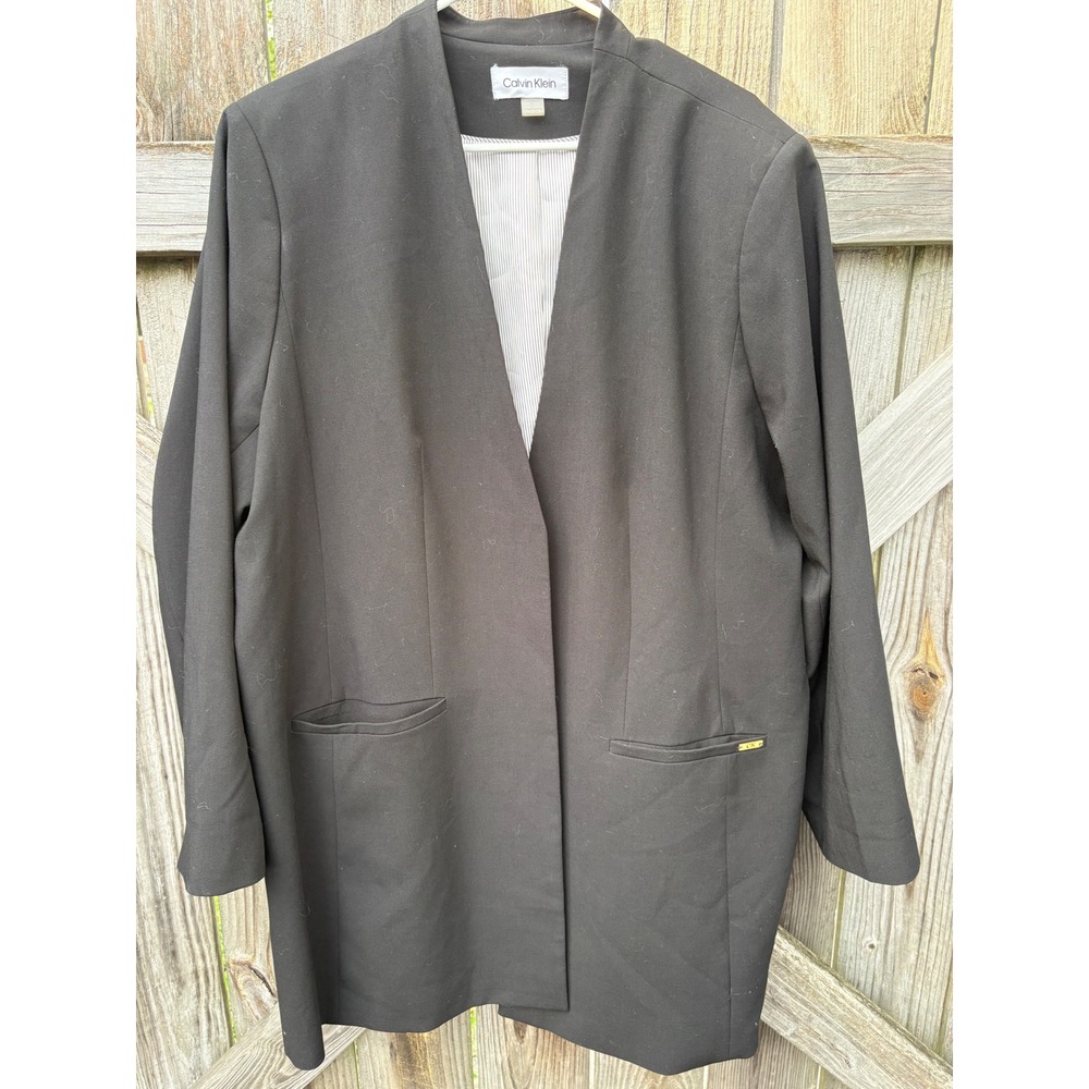 Calvin Klein Womens Black Open Front Longline Blazer Jacket Size 22W CSHTTG293